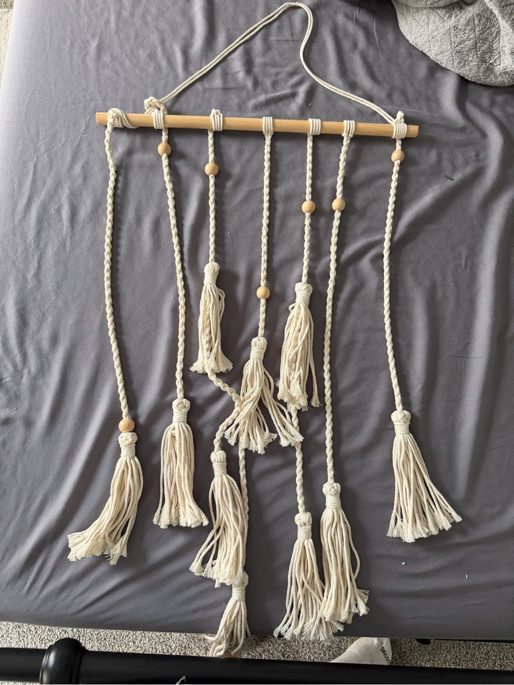 Boho Macrame Tassel Wall Hanging Cream Wood Beads Wooden Dowel Decor home decor